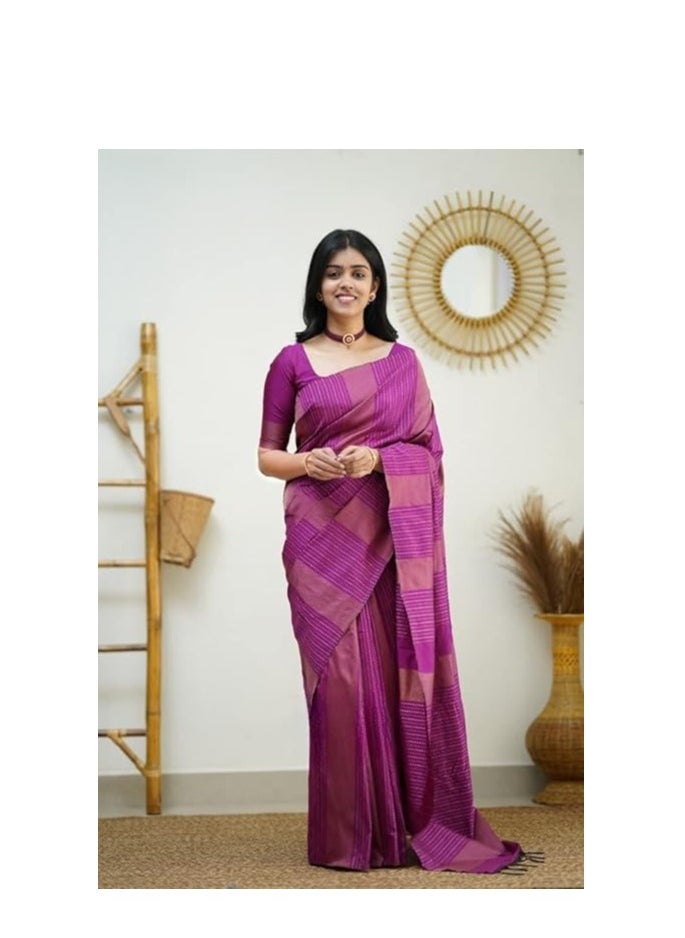 Accessorize Kingdom - Women's Banarasi Soft Silk Saree With Unstitched Blouse Piece (Free Size) - Image 1