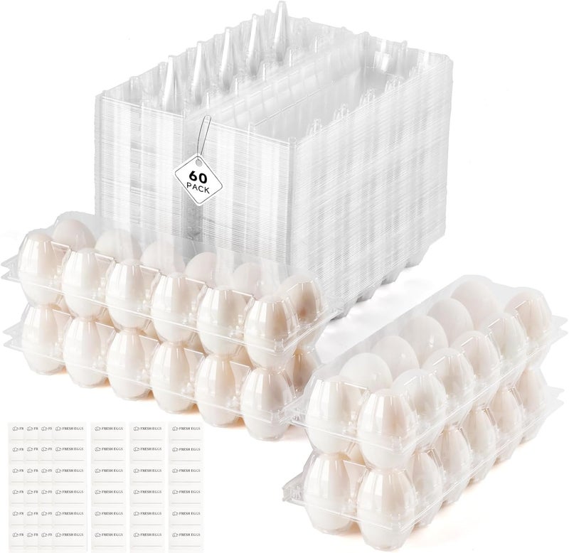 YIFIHGE 60 Pack Duck Egg Cartons Jumbo Egg Cartons Cheap Bulk with Sticker Labels Clear Empty Plastic Egg Containers Extra Large for Home Ranch Farm Commercial Market Display, 2×6 Grids - Image 1