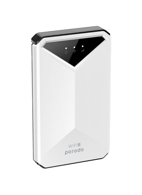 راوتر جيب مع 4G LTE وWiFi 6 / شريحة Nano/Micro / 10 أجهزة متصلة / تشفير آمن / وقت عمل 8 ساعات / بطارية 2100 مللي أمبير - أبيض