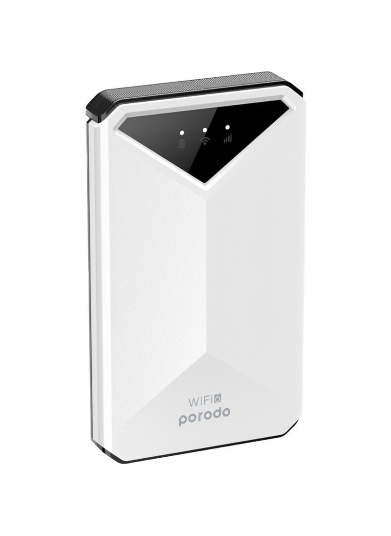 porodo Pocket Router with 4G LTE & Wifi 6 / Nano/Micro Sim /10 Connected Devices / Secure Encryption / 8H Working Time / 2100mAh Battery - White  - Image 1