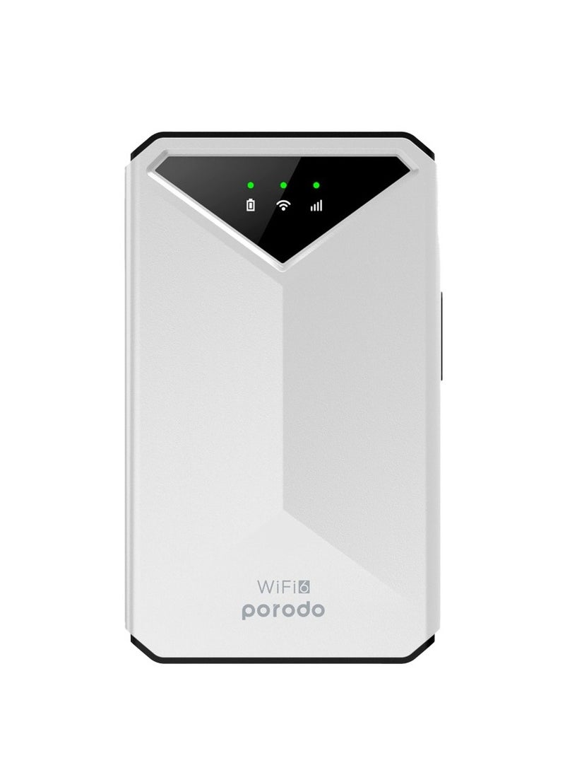 porodo Pocket Router with 4G LTE & Wifi 6 / Nano/Micro Sim /10 Connected Devices / Secure Encryption / 8H Working Time / 2100mAh Battery - White  - Image 3