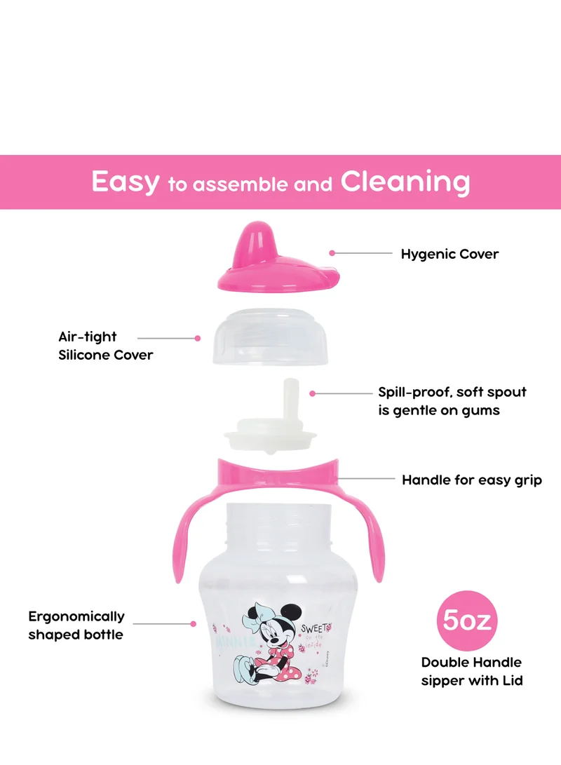Disney Minnie Mouse Sippers For Babies And Toddlers With Straw Spill Proof Straw, Soft Duckbill Spout, Cup With Removable Handle