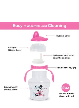 Minnie Mouse Sippers For Babies And Toddlers With Straw Spill Proof Straw, Soft Duckbill Spout, Cup With Removable Handle - view 3