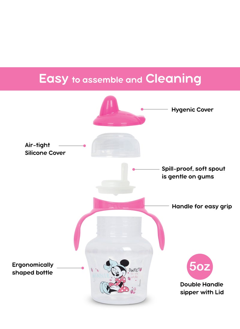Disney - Minnie Mouse Sippers For Babies And Toddlers With Straw Spill Proof Straw, Soft Duckbill Spout, Cup With Removable Handle - Image 1