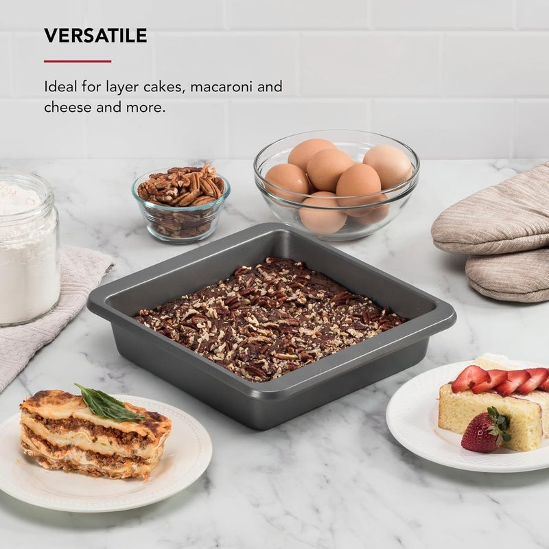 KitchenAid صينية كعك مربعة من الصلب المعالج بالألمنيوم غير اللاصق، آمنة في غسالة الصحون، فضي متدرج، 9 بوصة - Image 4