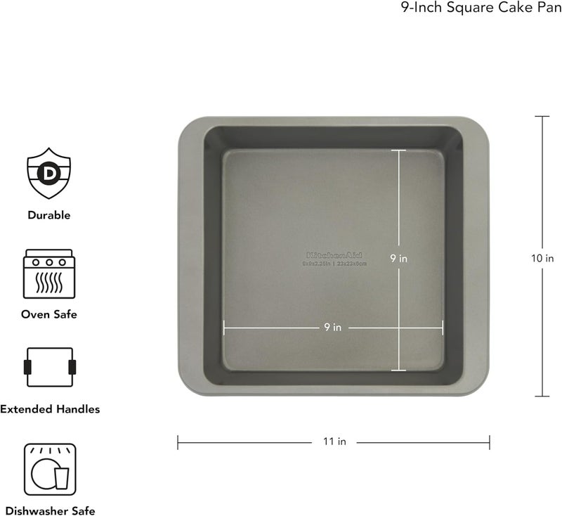 KitchenAid صينية كعك مربعة من الصلب المعالج بالألمنيوم غير اللاصق، آمنة في غسالة الصحون، فضي متدرج، 9 بوصة - Image 2