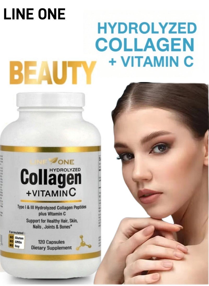 السطر الأول الكولاجين+فيتامين C الشعر الجمال والأظافر الفيتامينات للنساء الكولاجين تبييض البشرة 120 كبسولة - Image 1