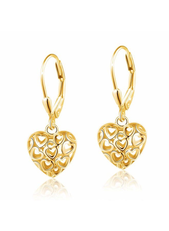 DAOCHONG S925 Sterling Silver Stud Dangle Drop Heart Earrings for Women Girl - Image 1