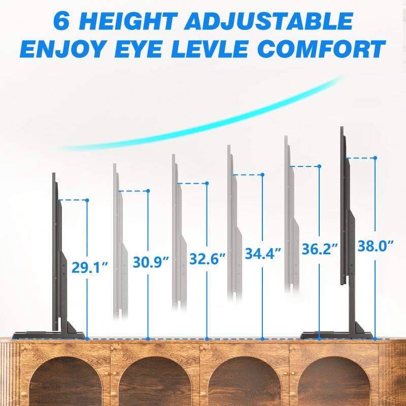 Rfiver Table Top TV Stand with Height Adjustable TV Legs, TV Stands Base with Cable Management for Most 37 to 86 Inch Flat or Curved TVs, Steel TV Feet Holds up to 150 lbs, Max VESA 800x600mm, Black - Image 3