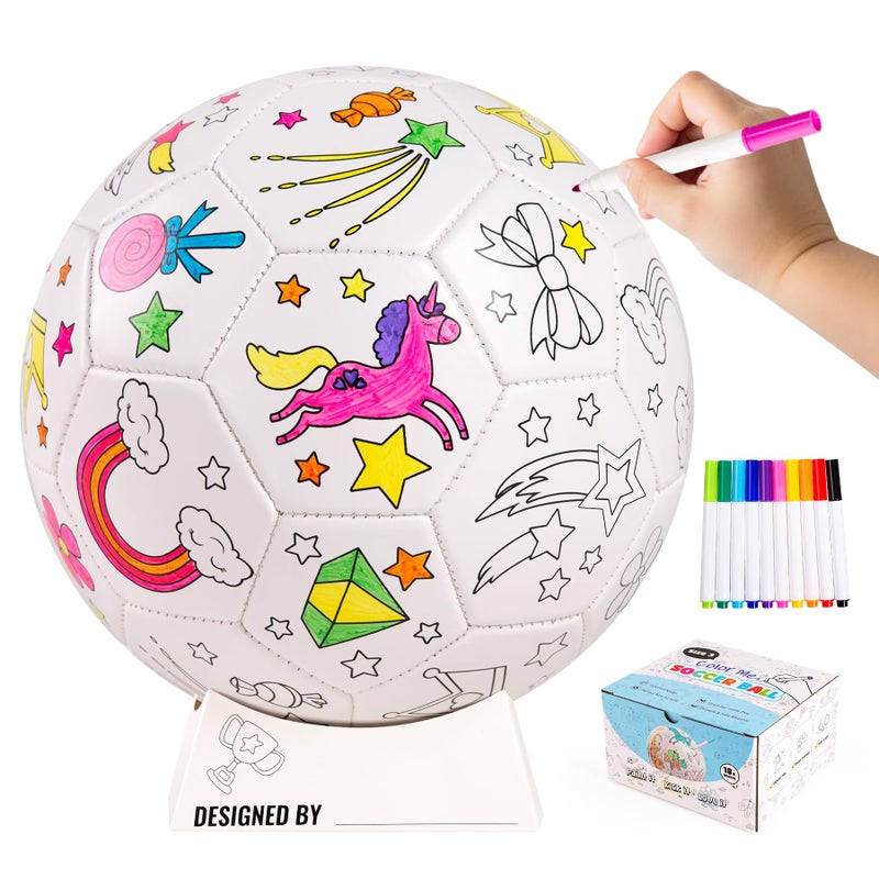 EVERICH TOY Paint Your Own Soccer Ball with Markers Toddler Arts and Crafts Kits Soccer Gifts for Girls Boys Size 3 Unicorn Toys Coloring Soccer Ball Easter Basket Stuffers Gifts for Kids 3 4 5 68 - Image 3