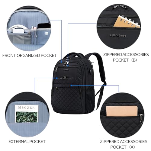 KROSER Travel Laptop Backpack 17 Inch Large Computer Backpack WaterRepellent Daypack with USB Charging Port RFID Pockets for WorkBusinessCollegeMenWomenQuilted - Image 3