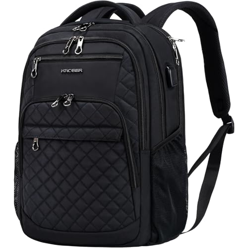 KROSER Travel Laptop Backpack 17 Inch Large Computer Backpack WaterRepellent Daypack with USB Charging Port RFID Pockets for WorkBusinessCollegeMenWomenQuilted - Image 1