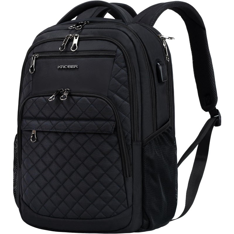KROSER Travel Laptop Backpack 17 Inch Large Computer Backpack WaterRepellent Daypack with USB Charging Port RFID Pockets for WorkBusinessCollegeMenWomenQuilted - Image 2