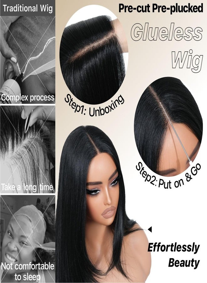 BrownBomb Black Wear and Go Glueless Wigs Pre Plucked Pre Cut for Beginners Long Layered Straight Synthetic Lace Front Wigs with bangs 26 Inch Natural 1B 3 Seconds to Wear for Beginners - Image 4