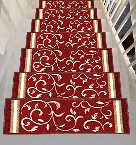 Gloria Stair Treads Carpet NonSlip Stair Runners for Wooden Steps Non Slip Rubber Back Stair Rugs Stairway Carpet Set of 7 Red Floral 85 x 26 - Image 1