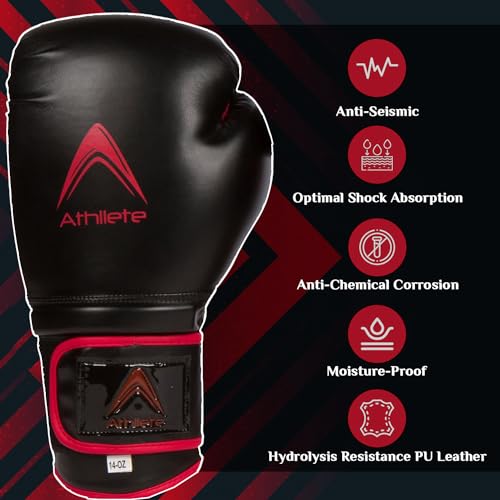 Athllete Men's Boxing Gloves - 14 oz Training, Black/Red - Image 2