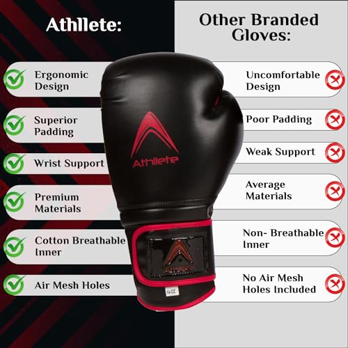 Athllete Men's Boxing Gloves - 14 oz Training, Black/Red - Image 4