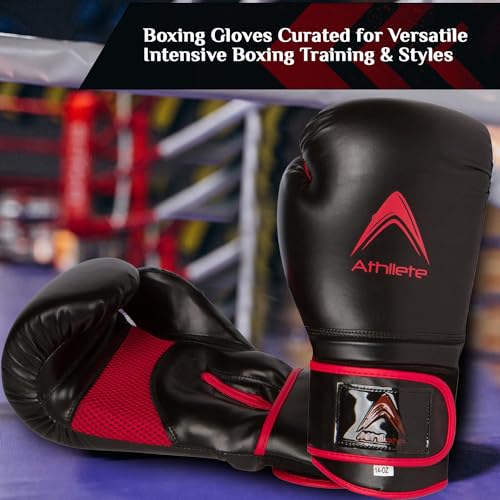 Athllete Men's Boxing Gloves - 14 oz Training, Black/Red - Image 5