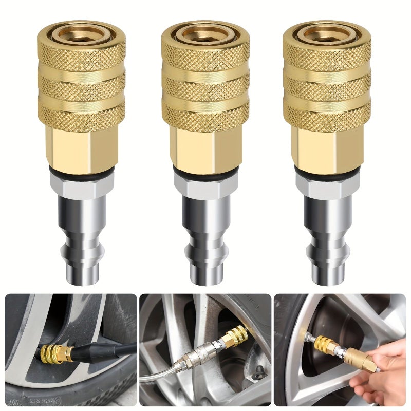 3 Pcs Locking Air Nozzles With 1/4 Inch Internal Thread And External Thread Quick Connector For Tire Inflation Gauge And Air Compressor - Image 2