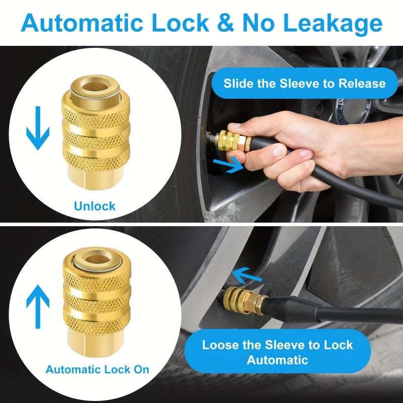 3 Pcs Locking Air Nozzles With 1/4 Inch Internal Thread And External Thread Quick Connector For Tire Inflation Gauge And Air Compressor - Image 1
