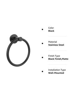 Captaintech Towel Holder for Bathroom Wall Matte Black Towel Ring 304 Stainless Steel Hand Towel Holder Heavy Duty Towel Hanger  - Image 2