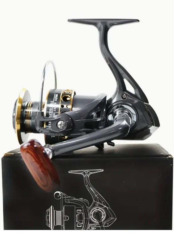 Smooth Spinning Fishing Reel with Wooden Grip,  5.2:1 High-Density Metal Wire Cup, and Stainless Steel Rack and Brass Spindle Suitable for Saltwater and Freshwater - Image 4
