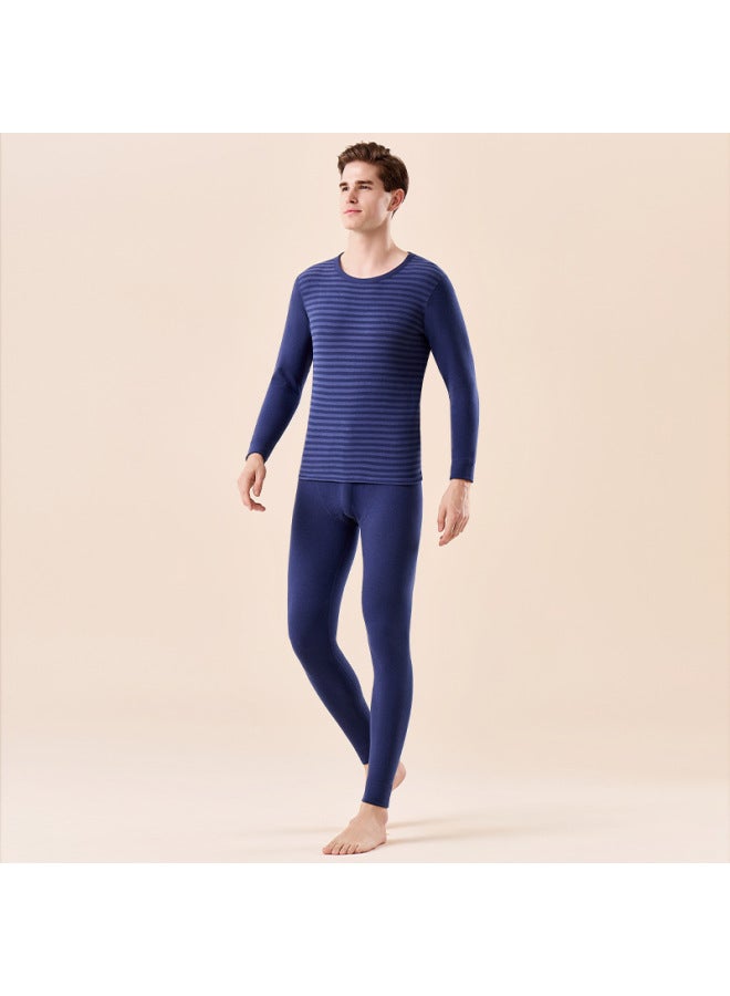 Couple Style 10a Antibacterial Ginger Thickened Brushed Thermal Underwear Set Uni Horizontal Stripes Slimming