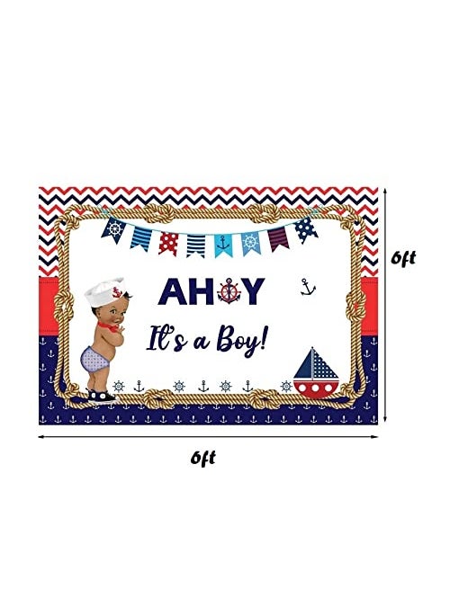 Theme My Party - Theme My Party Nautical-Ahoy Birthday Party Backdrop for Photography Banner Kids Event Cake Table Decor Home Decoration Photo Booth Background (6ft X 6ft) - Image 1