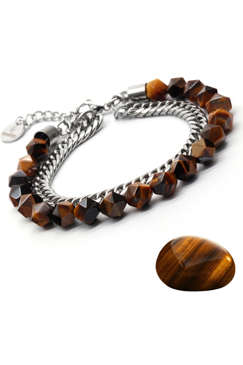 Lunnora Tiger Eye Faceted Beads Handmade Natural Stone Bead Bracelet – Bracelet for Men, Men’s Bracelet, Gifts for Men, Bracelets for Men – Adjustable One Size Fits All - Image 1
