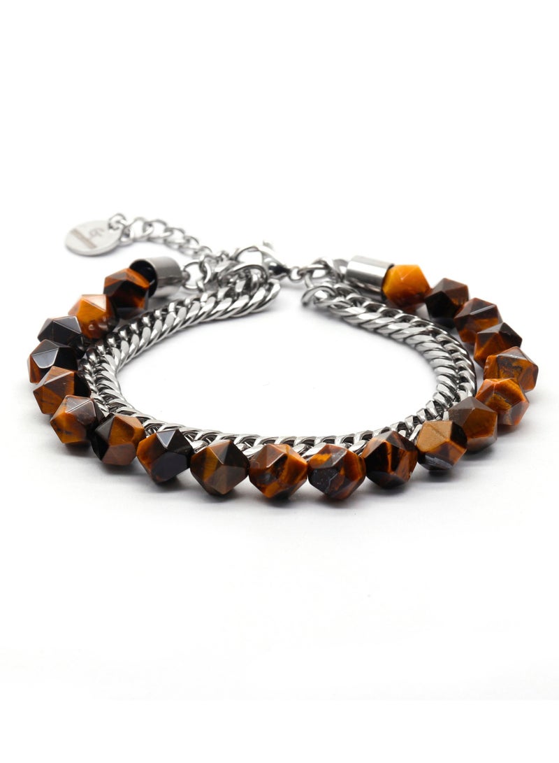 Lunnora Tiger Eye Faceted Beads Handmade Natural Stone Bead Bracelet – Bracelet for Men, Men’s Bracelet, Gifts for Men, Bracelets for Men – Adjustable One Size Fits All - Image 3