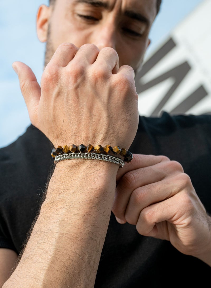 Lunnora Tiger Eye Faceted Beads Handmade Natural Stone Bead Bracelet – Bracelet for Men, Men’s Bracelet, Gifts for Men, Bracelets for Men – Adjustable One Size Fits All - Image 2