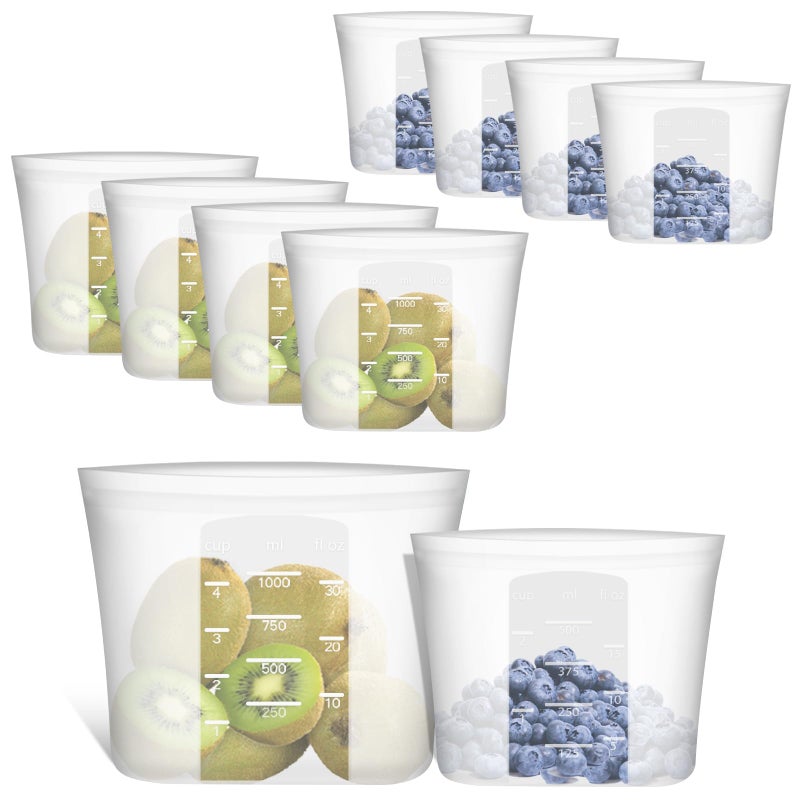 Annaklin Reusable Sandwich & Snack Bags, 8 Pack 100% Silicone Stand Up Zip Lock Food Storage Bags for Food Container, Freezer Microwave Oven Dishwasher Safe, 4 Small 4 Extra Small, Translucent - Image 1