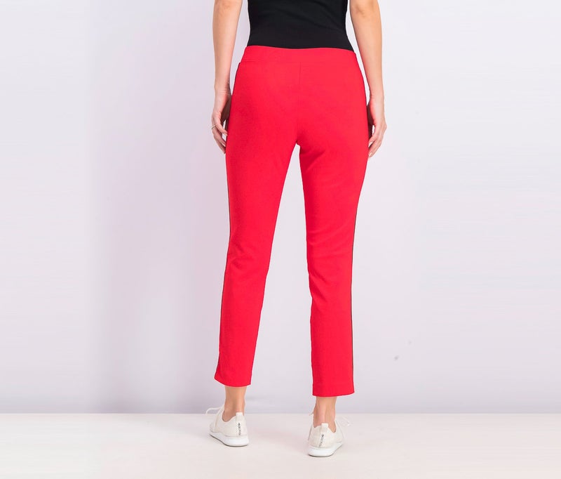 Tchibo Women Regular Fit Plain Capri Pants, Red Combo - Image 3
