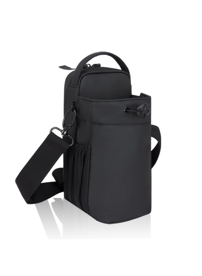 Generic Outdoor Sports Water Kettle Bag Indoor Fitness Magnetic Waterproof Shoulder Bag Crossbody Black Leather Film Crossbody Bag-Color:Black  - Image 1