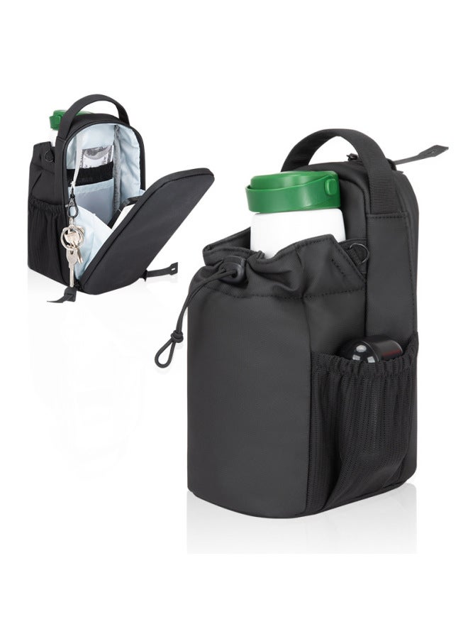 Generic Outdoor Sports Water Kettle Bag Indoor Fitness Magnetic Waterproof Shoulder Bag Crossbody Black Leather Film Crossbody Bag-Color:Black  - Image 5