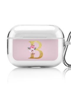 Classic Clear printed Case for Apple Airpods Pro Soft TPU Gel Thin Transparent Flexible Cover - Custom Monogram Initial Letter Floral Pattern Alphabet - B (Pink )