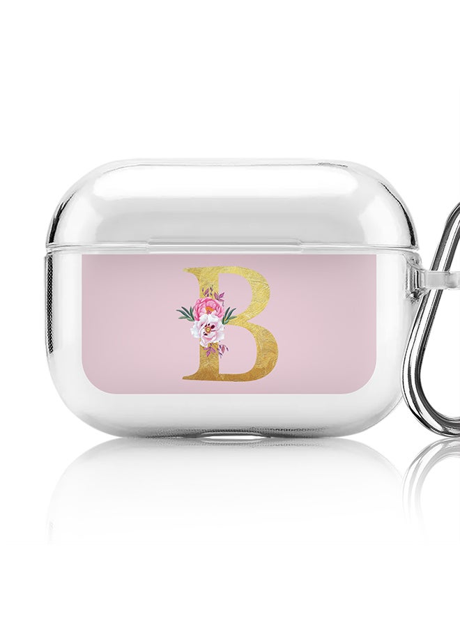 Stylizedd - Classic Clear printed Case for Apple Airpods Pro Soft TPU Gel Thin Transparent Flexible Cover - Custom Monogram Initial Letter Floral Pattern Alphabet - B (Pink ) - Image 1