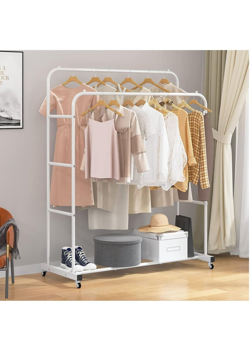 RollsTimi  Double Rods Clothing Rack with Wheels, Garment Rack for Hanging Clothes, Multi functional Bedroom Clothes Rack  - Image 3