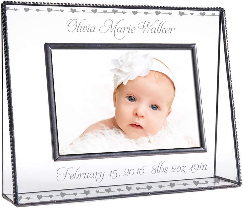 J Devlin Glass Art Baby Keepsake Frame Personalized for New Mom and Dad 4x6 Photo Engraved Glass Nursery Picture Frames Pic 31946H EP508 Clear - Image 3