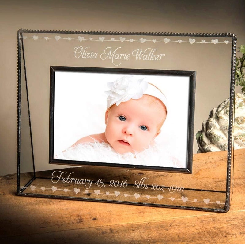 J Devlin Glass Art Baby Keepsake Frame Personalized for New Mom and Dad 4x6 Photo Engraved Glass Nursery Picture Frames Pic 31946H EP508 Clear - Image 1