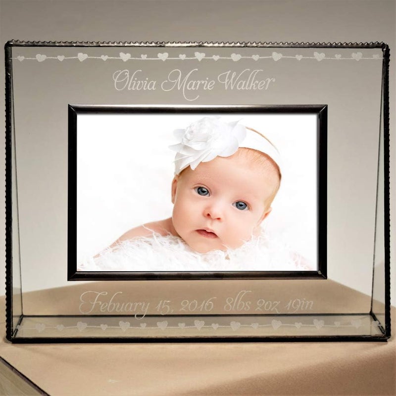 J Devlin Glass Art Baby Keepsake Frame Personalized for New Mom and Dad 4x6 Photo Engraved Glass Nursery Picture Frames Pic 31946H EP508 Clear - Image 4
