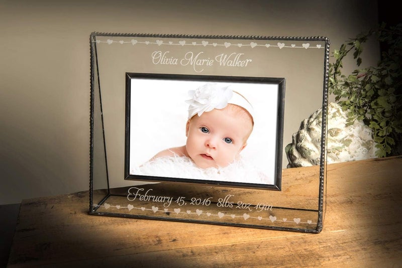 J Devlin Glass Art Baby Keepsake Frame Personalized for New Mom and Dad 4x6 Photo Engraved Glass Nursery Picture Frames Pic 31946H EP508 Clear - Image 5