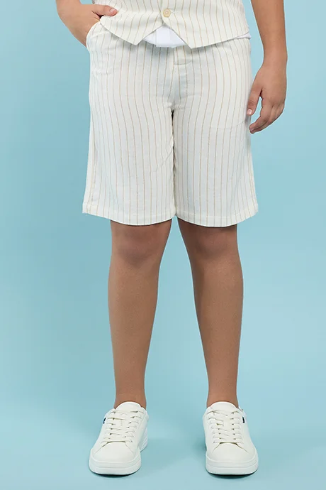 أر أند بي Striped Shorts with Button Closure