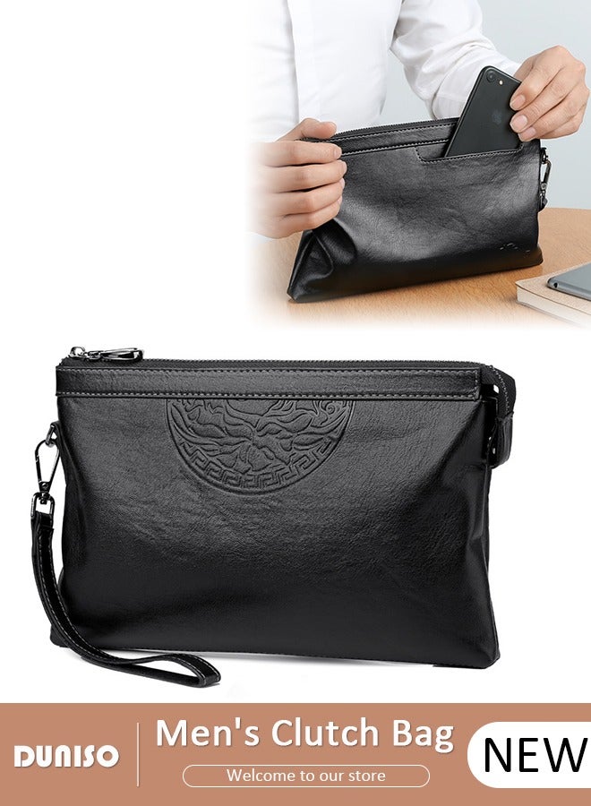 DUNISO Men's Clutch Bag Faux Leather Wallet Large Capacity Light Weight Handbag Portable Envelope Phone Purse with Wrist Strap  - Image 1