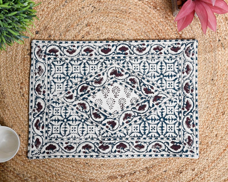 IMPEXART PVT LTD Cotton Woven HandBlock Print Placemats AntiSlip Heat Resistant Pad Western Dining Woven Cotton Dinner Table Mats Desk Holder Home Decor Set of 2 - Image 3