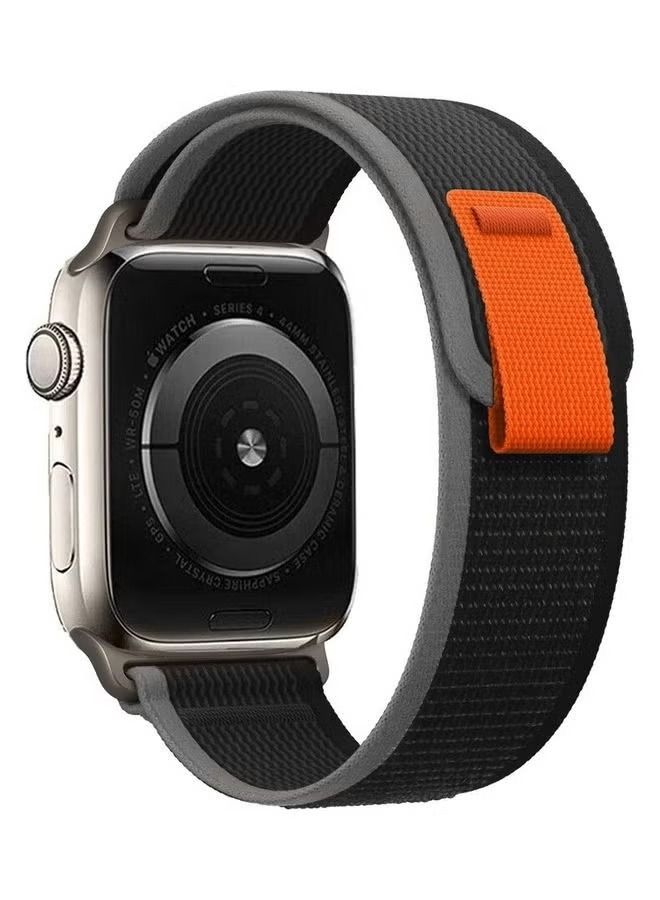 vesus Apple Watch Trail Band 49mm 45mm 44mm 42mm Nylon Woven Sport Strap for iWatch Series Ultra/8/7/SE/6/5/4/3/2/1 Black/Orange