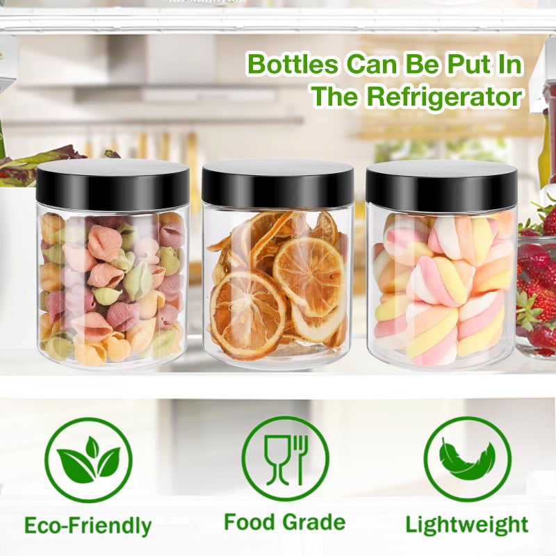 Mfacoy 6 Pack Plastic Jars with Lids, 8 oz Clear Storage Container, Leakproof Plastic Mason Jars, Empty Round Slime Container, Cosmetic Jars for Storing Dry Food, Peanut, Spice, Cookie, Candy - Image 5