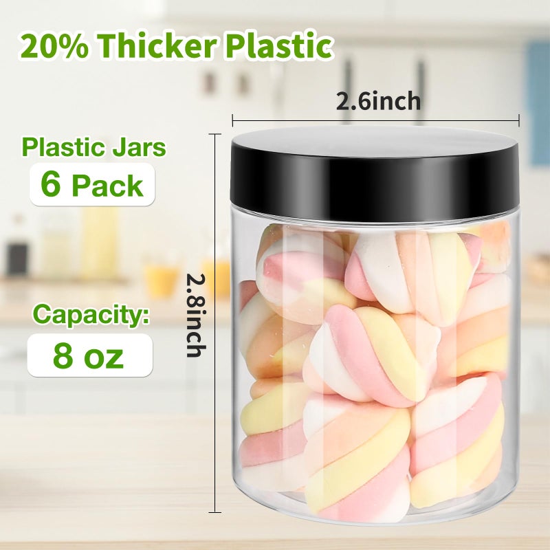 Mfacoy 6 Pack Plastic Jars with Lids, 8 oz Clear Storage Container, Leakproof Plastic Mason Jars, Empty Round Slime Container, Cosmetic Jars for Storing Dry Food, Peanut, Spice, Cookie, Candy - Image 2