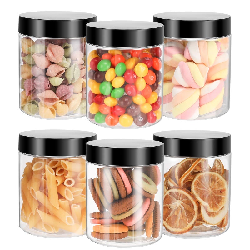 Mfacoy 6 Pack Plastic Jars with Lids, 8 oz Clear Storage Container, Leakproof Plastic Mason Jars, Empty Round Slime Container, Cosmetic Jars for Storing Dry Food, Peanut, Spice, Cookie, Candy - Image 1