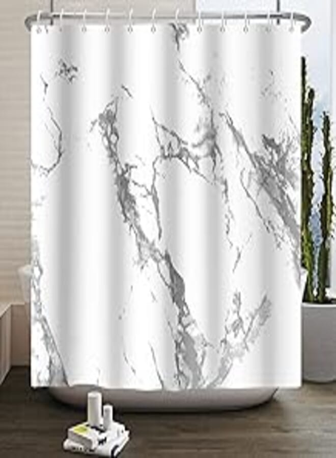 Renaiss Marble Bathroom Shower Curtainwith White and Grey Design Fabric Shower Curtain with Hooks,Unique 3D Printing,Decorative Bathroom Accessories,Water Proof, Standard 72" X 72"